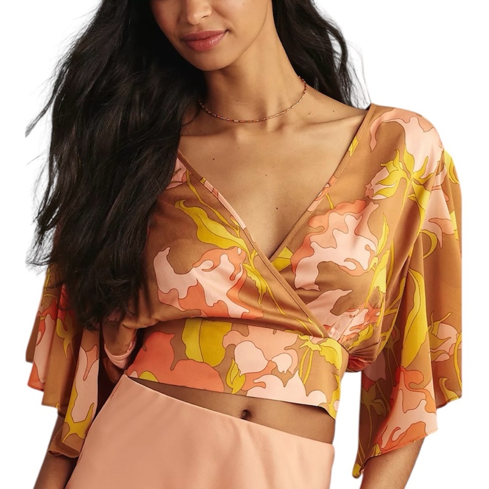 Anthropologie Tiny Olympia Faux-Wrap Floral Wrap Cropped Floral Top XXS Fairy